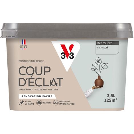 Peinture murale intérieure Coup d'Éclat® V33 Gris lacté Mat Poudré 2,5L