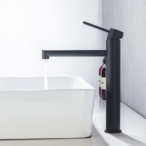 ONECE Robinet Vasque à Poser, Mitigeur pour Vasque, Robinet de Lavabo Haut Salle de Bains Haute Qualité en Acier Inoxydable Résistant à l'usure, Mousseur Remplaçable, Noir
