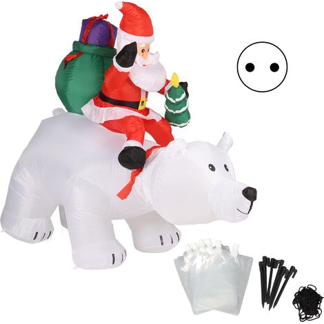 Père Noël ours polaire décoratif en polyester lumineux LED gonflable de Noël pour jardin fête fiche UE 220-240V (1/5)