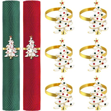 Set mit 6 Serviettenringen aus Zinklegierung, Tannenbaum-Serviettenringe