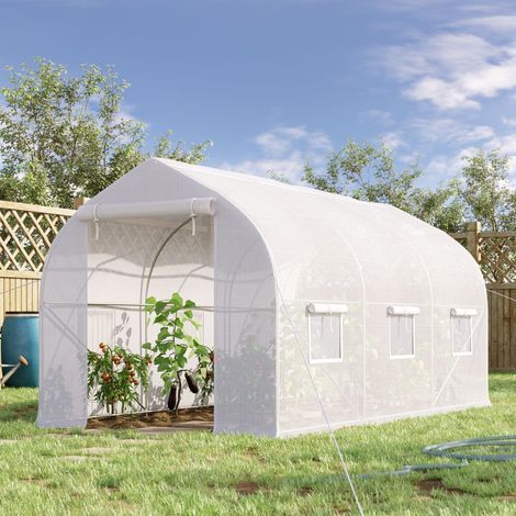 Serra a tunnel da giardino di 8 m², con 2 porte e 6 finestre, copertura in PE da 140 g/m², 400x200x200 cm, bianca.