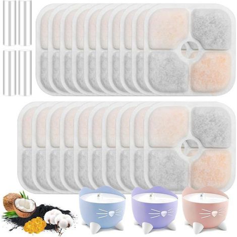 Lot de 20 Filtre, Charbon Actif, Résine, Tissu Non Tissé, Pour Fontaine Eau Chat Chien (1/5)