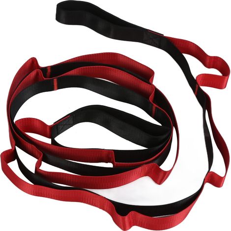 Sangle d'étirement de yoga à 12 boucles en nylon non élastique pour yoga, pilates et gymnastique (rouge) (1/5)