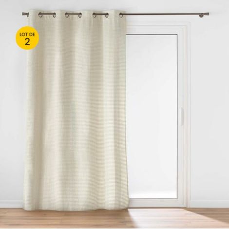 Lot de 2 rideaux tamisants 140 x 260 cm – Velours relief – Œillets – SWINGY Naturel