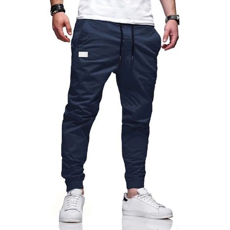 2 pantalons de jogging pour hommes, taille élastiquée avec cordon ajustable, coupe slim, matière respirante, pour sport et loisirs (1/5)