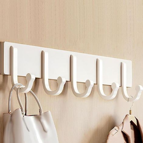 Patère murale, crochets muraux de style champêtre pour suspendre des vêtements, support à crochets en alliage d'aluminium (blanc, 38 cm/14,9 po) (1/5)