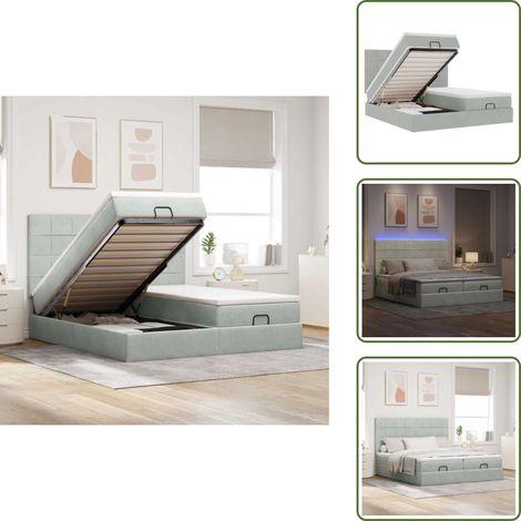 Cadre de lit ottoman avec matelas gris clair 200x200 cm velours - Lit Ottoman - Lits Ottomans - Cadre De Lit - Cadre De Lit Avec Rangement (1/5)