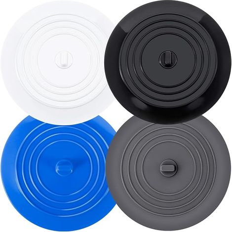 4 Pieces Silicone Bath Plug 15 cm Silica Gel Drain Stopper to Prevent Leaks for Shower, Washbasin, Sink, Black, White, Grey, Blue (1/5)