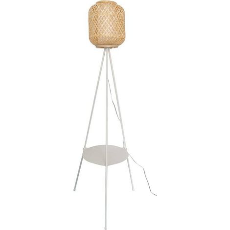 ALPINALUZ Lámpara de Pie Tripode Aluminio con Pantalla Mimbre Bambú y Difusor con Bandeja Mesita para Salón Dormitorio E27 (1/4)