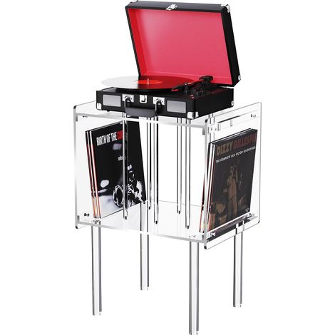 Meuble Platine Vinyle, en acrylique Transparente, 46 x 37 x 66 cm Étagère pour tourne-disque et Albums (1/5)