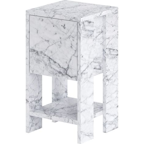 Table de chevet en bois "Ema" 30 x 30 x 55 cm - Marbre de Carrare