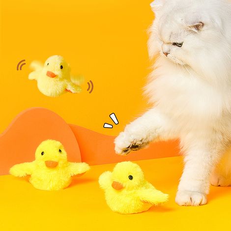 Jouet Chat Électrique Canard Jaune Peluche Vibrante Sonore Automatique Rechargeable USB Modes Variés Doux et Sûr pour Chaton (1/5)