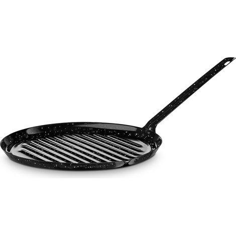 Briebe Levante Grill Asador Inducción Rayas 24 cm Acero Esmaltado, Sartén Parrilla, Fuego, Gas, Horno  Negro