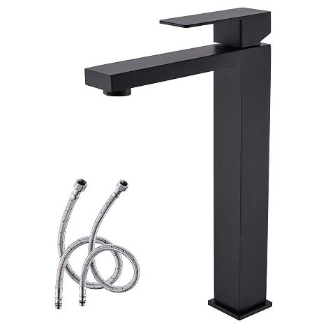 Grand robinet de salle de bain noir, robinet de salle de bain noir mat en acier inoxydable, grand évier de lavabo, robinet de lavabo en céramique à levier unique, robinet de salle de bain (1/5)