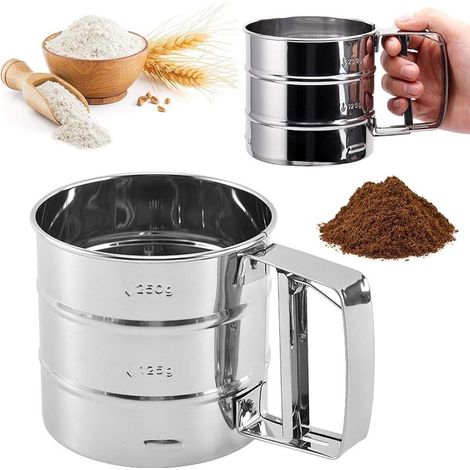 Tamis of Flour Stainless Steel,Passoire kitchen,Cooking Cup of Tamis,Passoire to Flour,for Filters Flour,Sucre in Powder,Cacao in Powder,capacity of 250 grams (1/5)