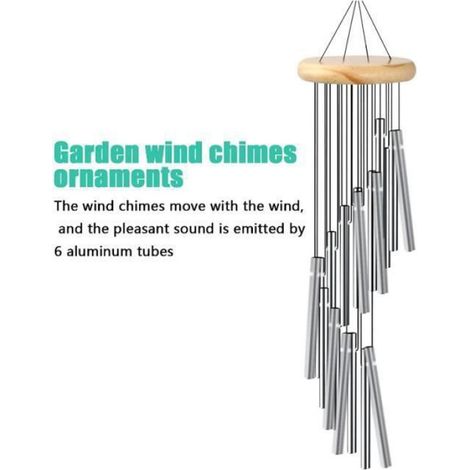 Carillons Éoliens Carillons à Vent Extérieurs Tubes en Aluminium Carillon Éoliens en Bois Massif Suspendue Carillon à Vent (1/4)