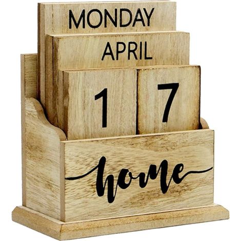 Calendrier En Bois - Calendrier Perpetuel Avec Échelle De Compte À Rebours - Décoration De Bureau Et Intérieur - 13 x 6 x 16 cm - 1 Pièce (1/5)
