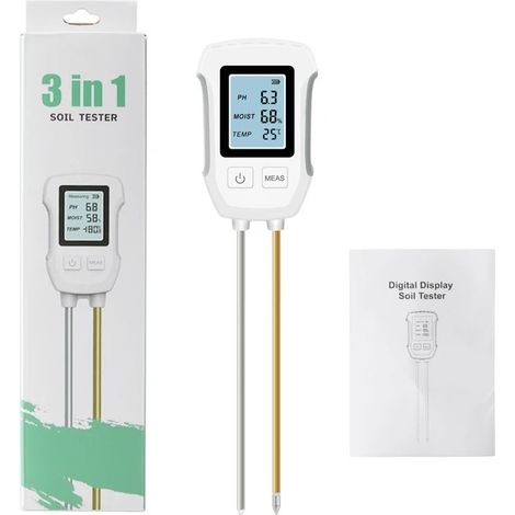 Testeur d'humidité du sol numérique à double sonde pH-mètre haute précision Plage pH 3-9 Alimentation 3 piles AAA Pour vergers et serres (1/4)