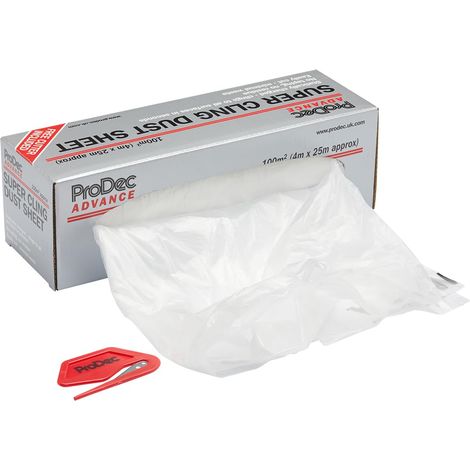 ProDec Advance 100 m (4 m x 25 m) super etirable en polyethylene pour une adherence invisible sans ruban adhesif, ideal pour proteger les sols, meubles et murs lors de la peinture et de la decoration (1/5)