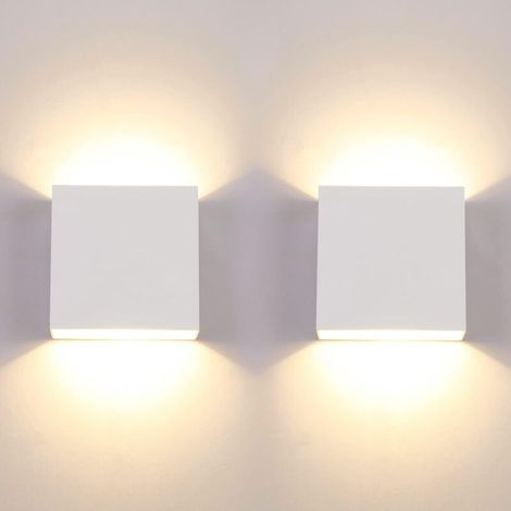 Confezione da 2 applique da parete per interni 12W 10x10x10cm Lampada da parete decorativa a LED bianco caldo per camera da letto, corridoio, soggiorno Bianco (1/4)