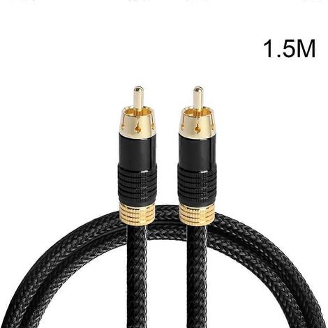 Câble RCA mâle vers RCA mâle pour caisson de basses, plaqué or, 1,5 m, noir (1/5)