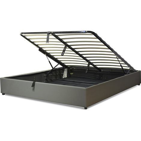 Sommier coffre Vegas - 160x200 cm - Simili cuir Gris - Grand espace de stockage (1/5)
