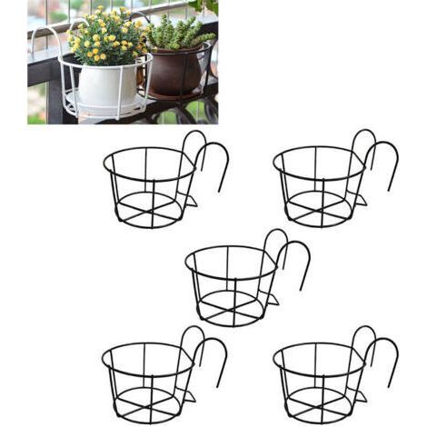 Fleurs Ronds à Suspendre en Fer, 5 Pièces Pot Plante Garde Corps, Support Jardiniere Balcon Rond, Métal Pots De Jardin Support, Convient pour Balcon,Jardin,Clôture,Intérieur Et Extérieur (1/5)