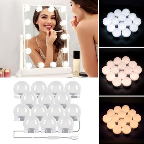 3 Couleurs Lumières de Miroir, 14 Ampoules Hollywood Dimmable LED Light Kit, 10 Niveaux de Luminosité pour Salle de Bains (Miroir Non Inclus) (1/5)
