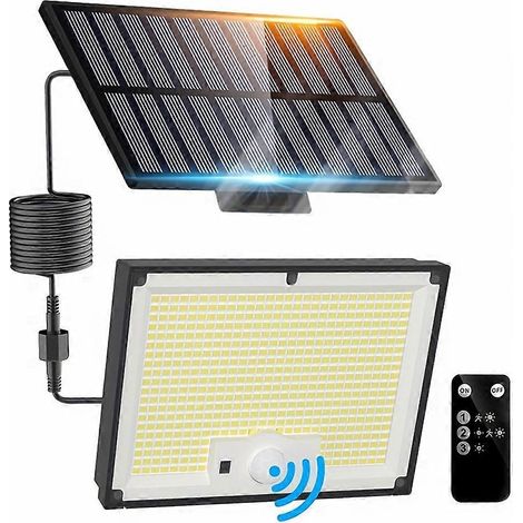 Projecteur solaire extérieur à LED : blanc brillant, étanche, avec détecteur de mouvement et télécommande, 3 modes d'éclairage (2 en 1). (1/5)
