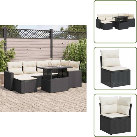 vidaXL Salon de jardin 7 pcs avec coussins noir résine tressée (1/5)