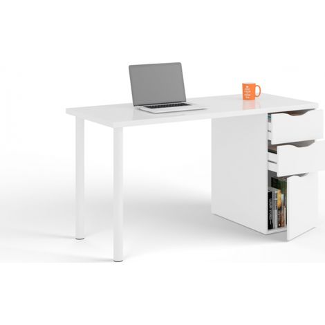 Scrivania da ufficio 138x60x74h cm bianco opaco con 2 cassetti e 1 anta - Baden (1/5)