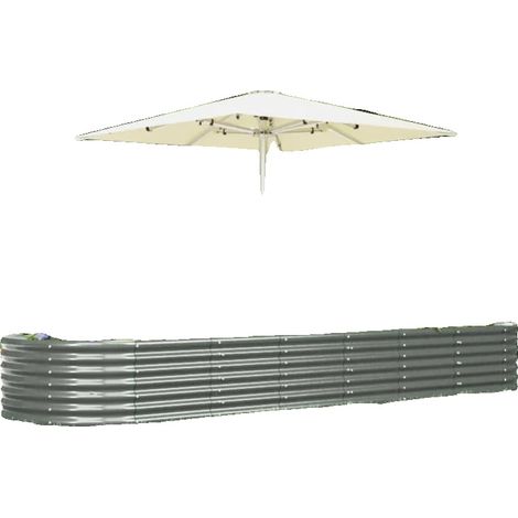 Macetero de acero galvanizado, dimensiones 296 cm x 80 cm x 36 cm, apto para hortalizas y flores, con orificios de drenaje y acabado resistente a la corrosión. (1/5)