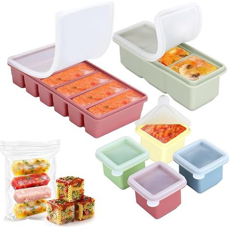 6-teiliges Silikon-Eiswürfelform-Set mit Deckel, 4 x 125 ml Einzelportionen + 3 x 125 ml Kombinationsform + 6 x 100 ml Gefrierform, BPA-frei und spülmaschinenfest, Suppenwürfel für Suppen, Soßen, Brüh (1/5)