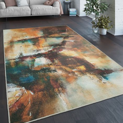 Paco Home Teppich Wohnzimmer Schlafzimmer Flachgewebe Modern Abstrakt Vintage Waschbar 120x160 cm, Bunt