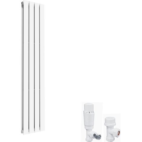 ELEGANT 1600 x 300 mm White Vertical Column Radiator Double Flat Panel Designer Bathroom Radiators + White Thermostatic Radiator Valves (1/5)