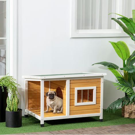 Niche pour chien 85,5x62x60 cm en bois orange, toit ouvrant moderne pour extérieur FloraGrace (1/5)