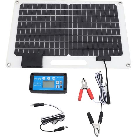 Chargeur de Batterie Solaire 100W – Panneau Monocristallin 12V/24V, Double USB, Contrôleur 100A avec Affichage Niveau (1/5)