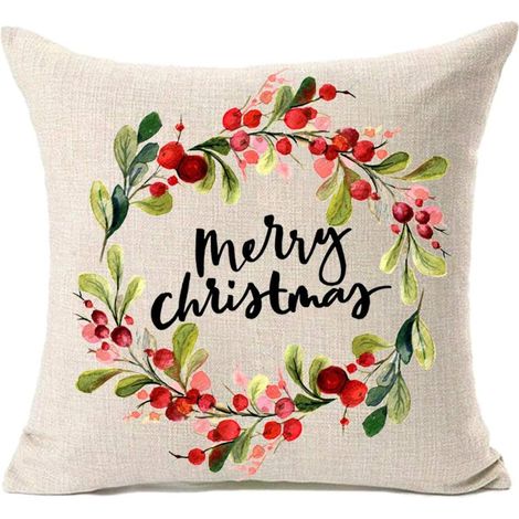 Taie d'oreiller en lin et coton, 45,72 x 45,72 cm, motif couronne de feuilles, décoration de Noël.