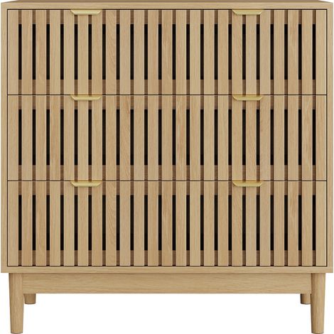 Cómoda moderna vintage de 3 cajones, acabado roble, 80 x 39 x 80 cm (1/5)