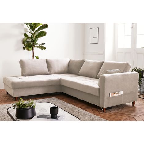 Lisa Design – Canapé d'angle convertible 5 places en velours – Structure en bois massif – Assise en mousse HD – Dimensions L230xH85xP198 cm
