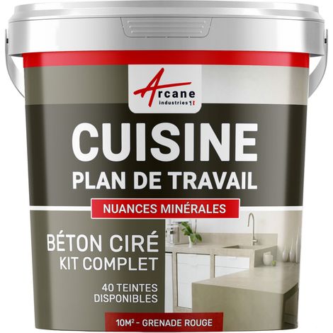 Béton ciré cuisine, plan de travail, crédence, évier sol et mur revêtement mural décoratif kit complet - 10 m² (en 2 couches) Grenade Rouge - ARCANE INDUSTRIES