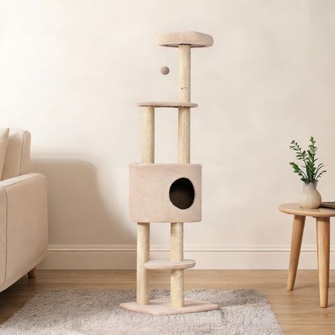Arbre à chat beige en bois 45 x 40 x 148 cm (1/5)