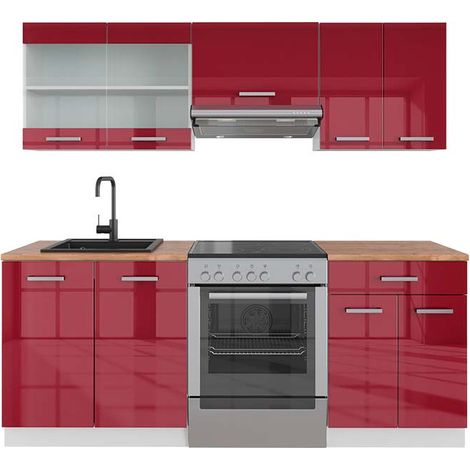 Cucina componibile R-Line, Bordeaux lucido/bianco, 200 cm , PL Rovere, Vicco