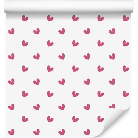 Papier peint à motifs cœurs blanc, rose poudré et rose 50x1000 cm (1/5)