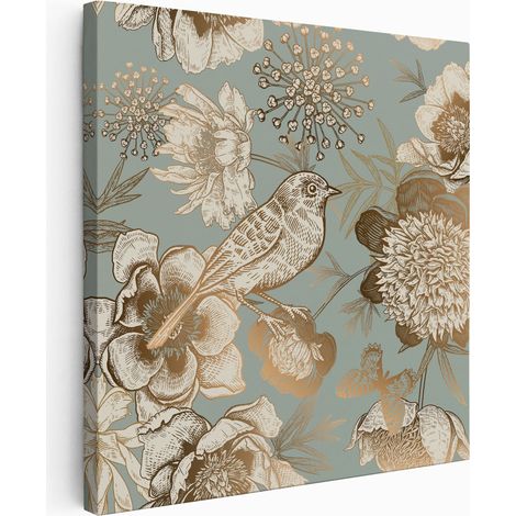 Tableau toile Carré - Oiseau fleurs - 30x30 cm (1/2)