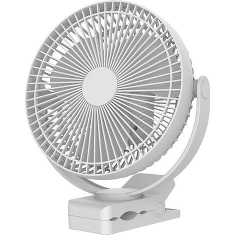 Ventilateur portable à pince de 20 cm, batterie de 10 000 mAh, interface USB-C, 4 vitesses de ventilation, rotation à 360°, fonctionnement silencieux (blanc) (1/5)