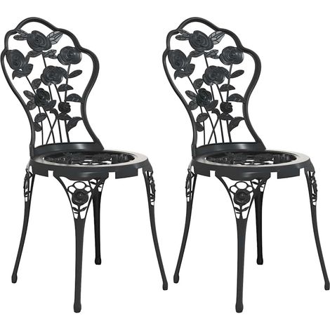 Chaises de bistro lot de 2 Chaises d'extérieur Aluminium coulé Noir (1/5)