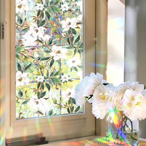 Film de Confidentialité pour Fenêtre 100x43cm – Autocollant 3D Vitrail Arc-en-Ciel, Non Adhésif, Anti-UV, Bloque Soleil, Feuille Décorative (1/5)