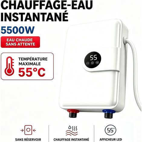 Mini Chauffe-Eau Instantané 5500W 220V Installation Sous Évier - Chauffe-Eau Électronique avec Affichage LED Température - Ballon Sous Évier Compact pour Cuisine, Salle de Bain, Camping-Car (1/5)