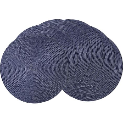 APEX Ensemble de 6 sets de table ronds, en plastique résistant à la chaleur, 38 cm de diamètre, résistant à l'usure et aux rayures, bleu. (1/5)